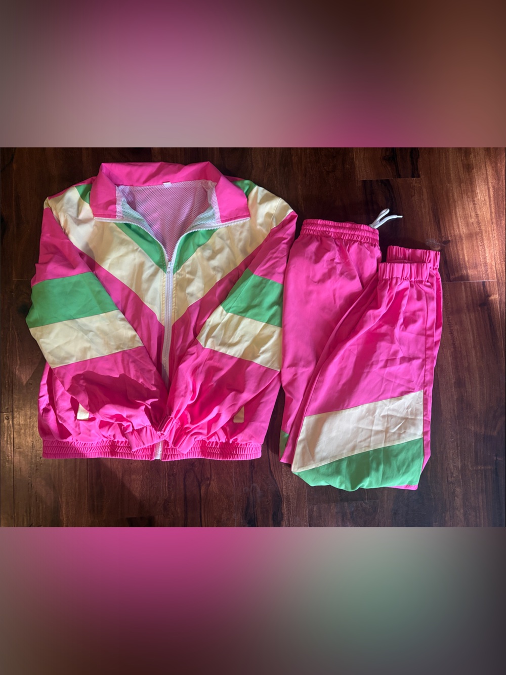 Women’s Pink & Green Colorblock Windbreaker Set